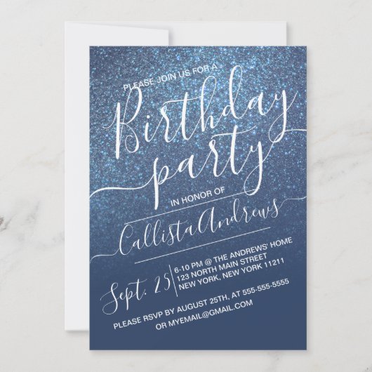 Invitation Chic Navy Blue Sparkly Parties scintillant Ombre A (Devant)