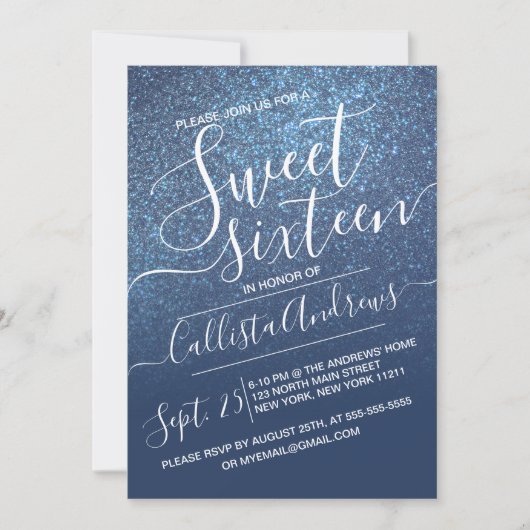 Invitation Chic Navy Blue Sparkly Parties scintillant Ombre S (Devant)