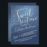 Invitation Chic Navy Blue Sparkly Parties scintillant Ombre S<br><div class="desc">Cette invitation à la fête d'anniversaire élégante, féminine et chic en sweet sixteen est parfaite pour la jeune adolescente branchée et élégante. Il représente une parties scintillant brillante bleu marine imitation et un dégradé d'ombre couleur avec une configuration de typographie de script cursive personnalisée. C'est une touche glamour, féminine, simple...</div>