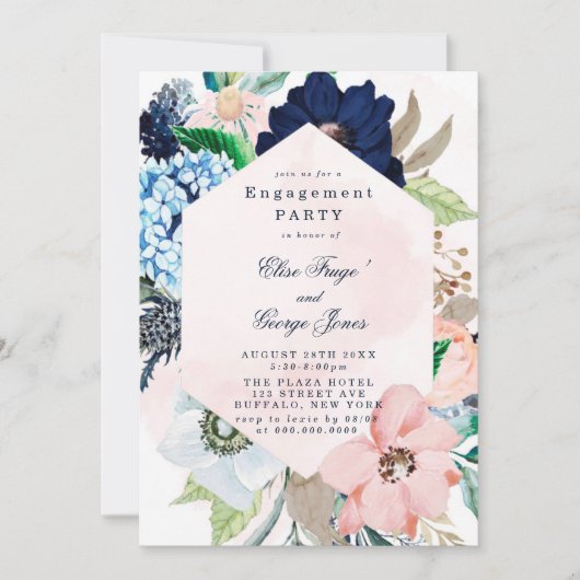 Invitation Chic Navy Blush rose Floral (Devant)