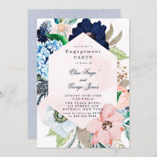 Invitation Chic Navy Blush rose Floral Engagement Party Invit