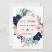 Invitation Chic Navy Blush Rose Floral Mariage Enregistrer La (Devant)