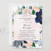 Invitation Chic Navy Blush Rose Florals Bachelorette Party (Devant)