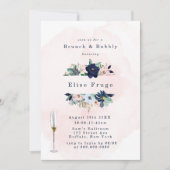 Invitation Chic Navy Blush Rose Florals Brunch & Bubbly Invit (Devant)