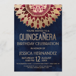 Invitation Chic Navy Bourgogne or Floral Mandala Quinceañera