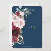 Invitation Chic Navy Burgundy Blush Peonies Floral Mariage (Dos)