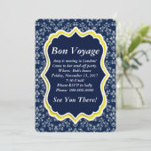 Invitation Chic Navy Damask Floral "Bon Voyage" (Debout devant)