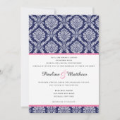 Invitation Chic Navy et Pink Mariage damassé (Devant)