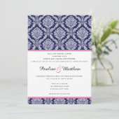 Invitation Chic Navy et Pink Mariage damassé (Debout devant)