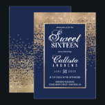 Invitation Chic Navy Gold Parties scintillant Confetti Photo<br><div class="desc">Cette invitation formelle Sweet 16 photo s'inspire de la palette de couleurs moderne et tendance imprégnée d'une structure design chic et glamour. C'est élégant et joli imprimé affiche fausse parties scintillant or brillant imprimé ombragé sombre confetti dégradé avec une bordure en or pour encadrer le texte, sur le dessus d'un...</div>