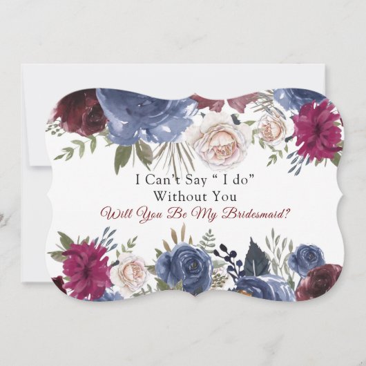 Invitation Chic Navy Marsala Peony Serez-Vous Ma Servante D'É (Devant)