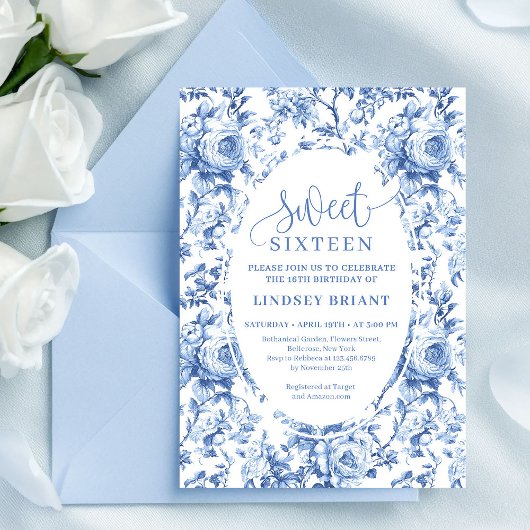 Invitation Chic Navy Roses Digital Download Sweet 16 Invite