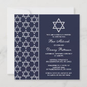 Invitation Chic Navy & White Jewish Star Of David Bar Mitzvah (Devant)