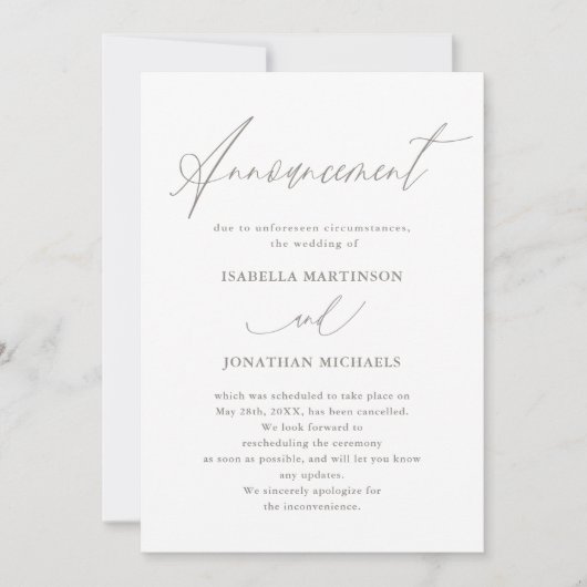 Invitation Chic Neutral Calligraphie Mariage Annulation (Devant)