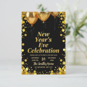 Invitation Chic New Year' Eve Party Gold Glitter Black (Debout devant)
