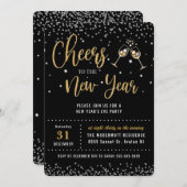 Invitation Chic New Year's Eve Party Black Gold Parties scint (Devant / Derrière)