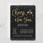Invitation Chic New Year's Eve Party Black Gold Parties scint (Devant)