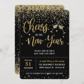 Invitation Chic New Year's Eve Party Black Gold Parties scint (Devant / Derrière)