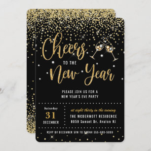 Invitation Chic New Year's Eve Party Black Gold Parties scint