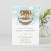 Invitation Chic Noah's Ark Cute Animals Boy Birthday Party (Debout devant)