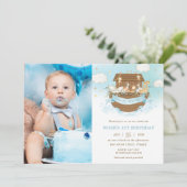 Invitation Chic Noah's Ark Cute Animals Boy Birthday Photo (Debout devant)