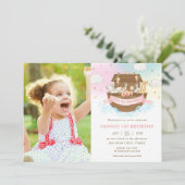 Invitation Chic Noah's Ark Cute Animals Girl Birthday Photo (Debout devant)
