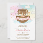 Invitation Chic Noah's Ark mignonne Animaux Baby shower fille (Devant)
