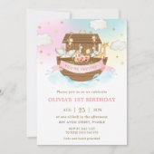 Invitation Chic Noah's Ark mignonne Animaux Fille fête d'anni (Devant)