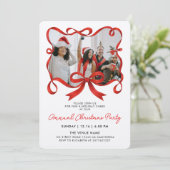 Invitation Chic Noël Photo Ruban Rouge Calligraphie Script (Debout devant)