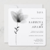 Invitation Chic noir blanc floral photo Mariage monogramme (Devant)
