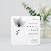 Invitation Chic noir blanc floral photo Mariage monogramme (Debout devant)