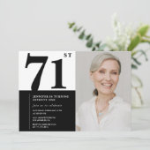Invitation Chic noir blanc photo 71e anniversaire (Debout devant)