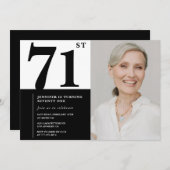 Invitation Chic noir blanc photo 71e anniversaire (Devant / Derrière)