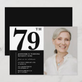 Invitation Chic noir blanc photo 79e anniversaire (Devant / Derrière)