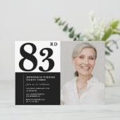 Invitation Chic noir blanc photo 83e anniversaire (Debout devant)