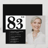 Invitation Chic noir blanc photo 83e anniversaire (Devant / Derrière)