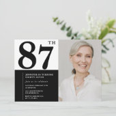 Invitation Chic noir blanc photo 87e anniversaire (Debout devant)