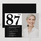 Invitation Chic noir blanc photo 87e anniversaire (Devant / Derrière)