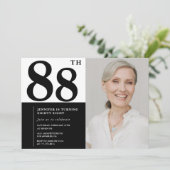Invitation Chic noir blanc photo 88e anniversaire (Debout devant)