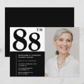 Invitation Chic noir blanc photo 88e anniversaire (Devant / Derrière)
