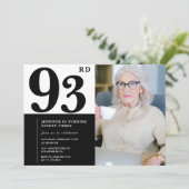 Invitation Chic noir blanc photo 93e anniversaire (Debout devant)