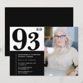 Invitation Chic noir blanc photo 93e anniversaire (Devant / Derrière)