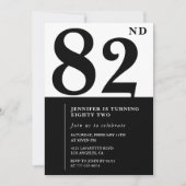 Invitation Chic Noir Blanc pour son 82e anniversaire (Devant)