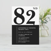 Invitation Chic Noir Blanc pour son 82e anniversaire (Debout devant)