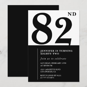 Invitation Chic noir blanc pour son 82e anniversaire