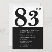 Invitation Chic noir blanc pour son 83e anniversaire (Devant)