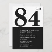 Invitation Chic noir blanc pour son 84e anniversaire (Devant)