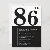 Invitation Chic Noir Blanc pour son 86e anniversaire (Devant)