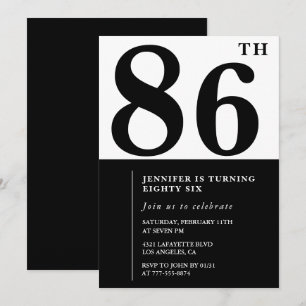 Invitation Chic Noir Blanc pour son 86e anniversaire