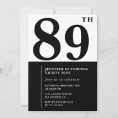 Invitation Chic noir blanc pour son 89e anniversaire (Devant)
